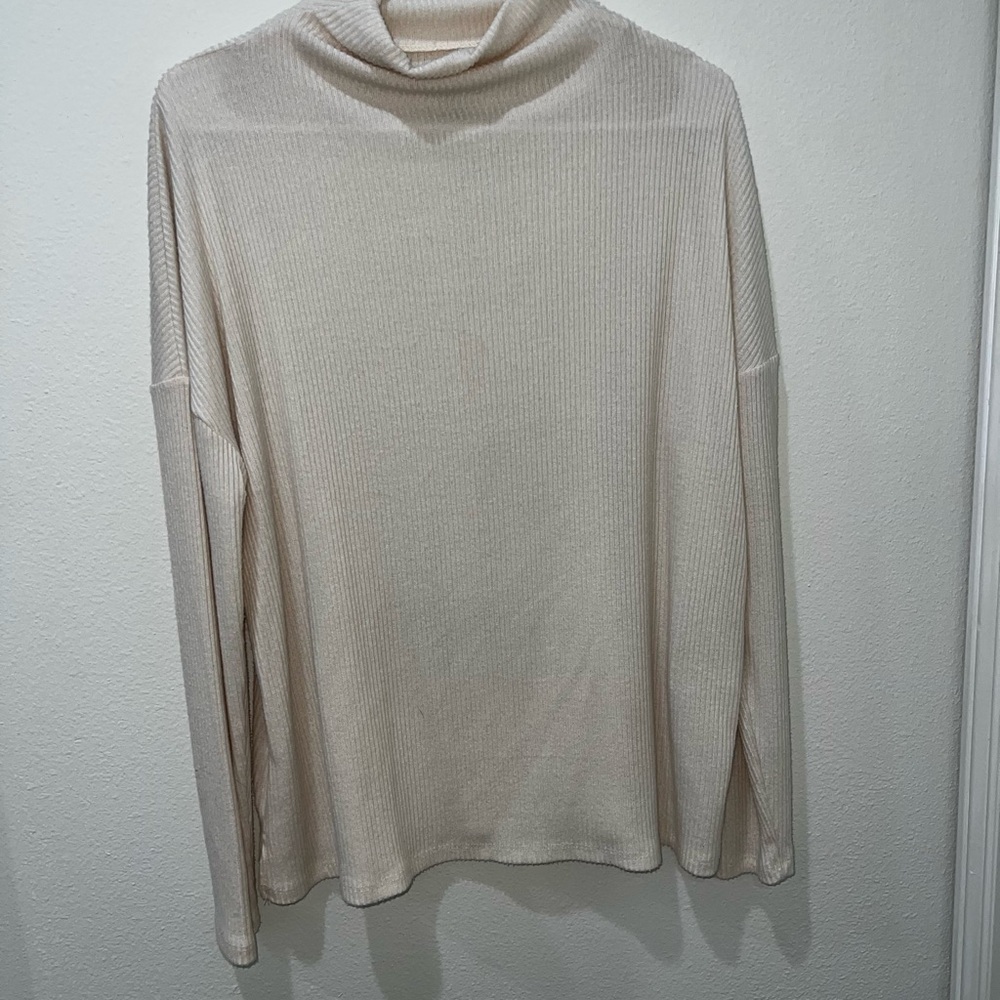 Cream Ribbed Knit Sweater
